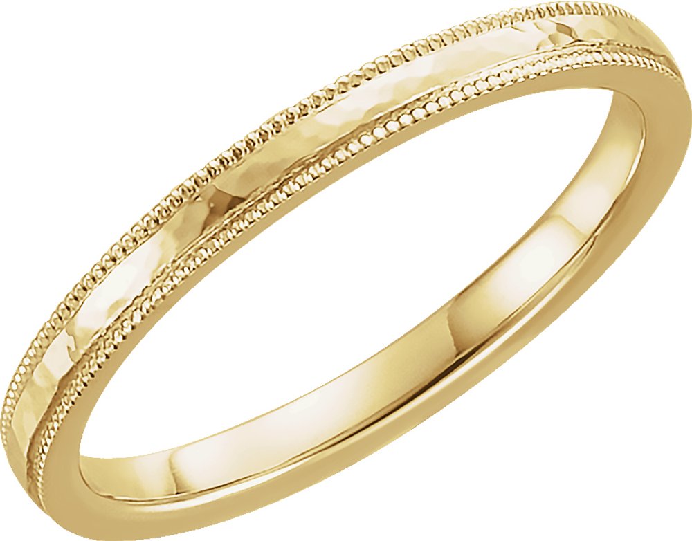 14K Yellow Gold 2 mm Milgrain Edge Comfort-Fit Flat Band Size 5