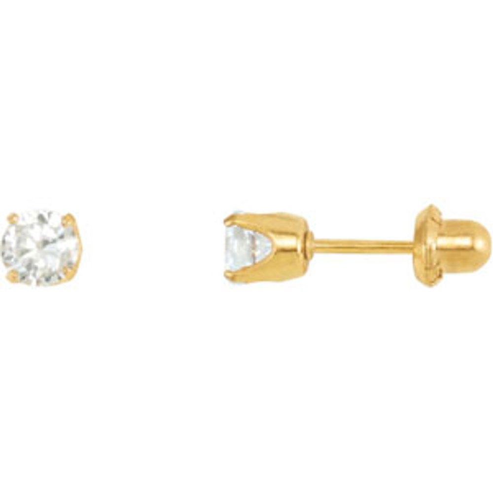 24K Gold-Plated Sterling Silver 5 mm Round Imitation White Cubic Zirconia Piercing Stud Earrings