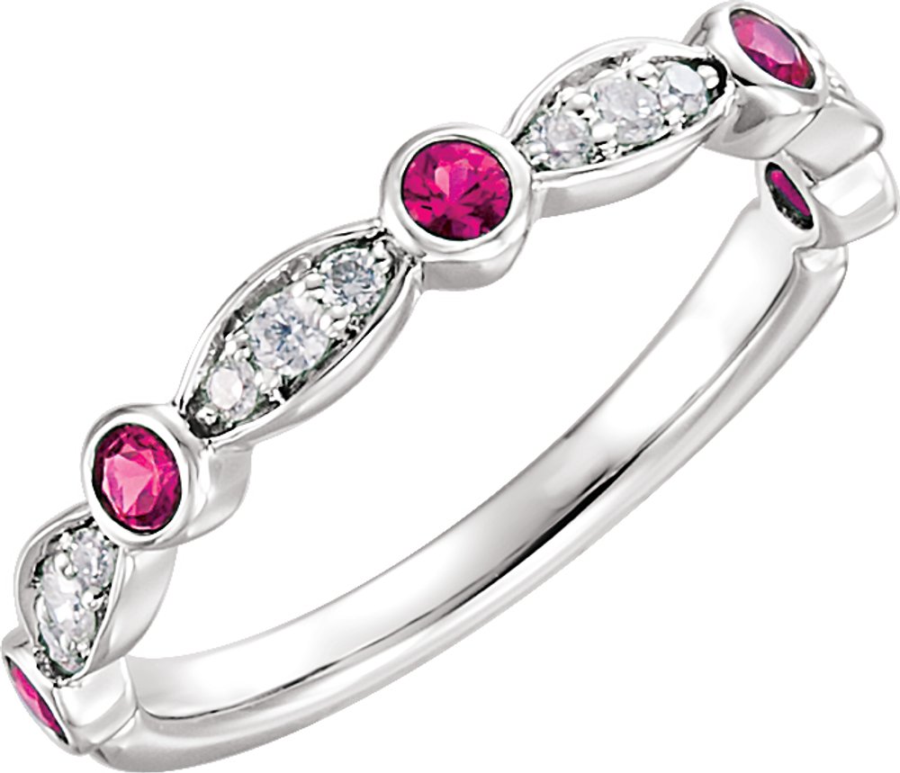 14K White Gold Natural Ruby & 1/6 CTW Natural Diamond Ring