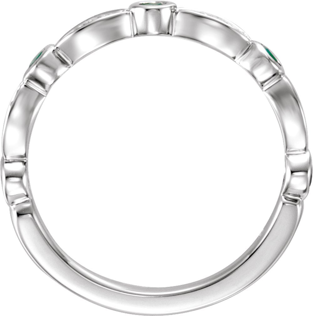 14K White Gold Natural Emerald & 1/6 CTW Natural Diamond Ring
