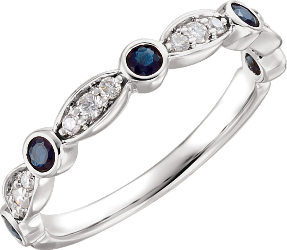 14K White Gold Natural Blue Sapphire & 1/6 CTW Natural Diamond Ring