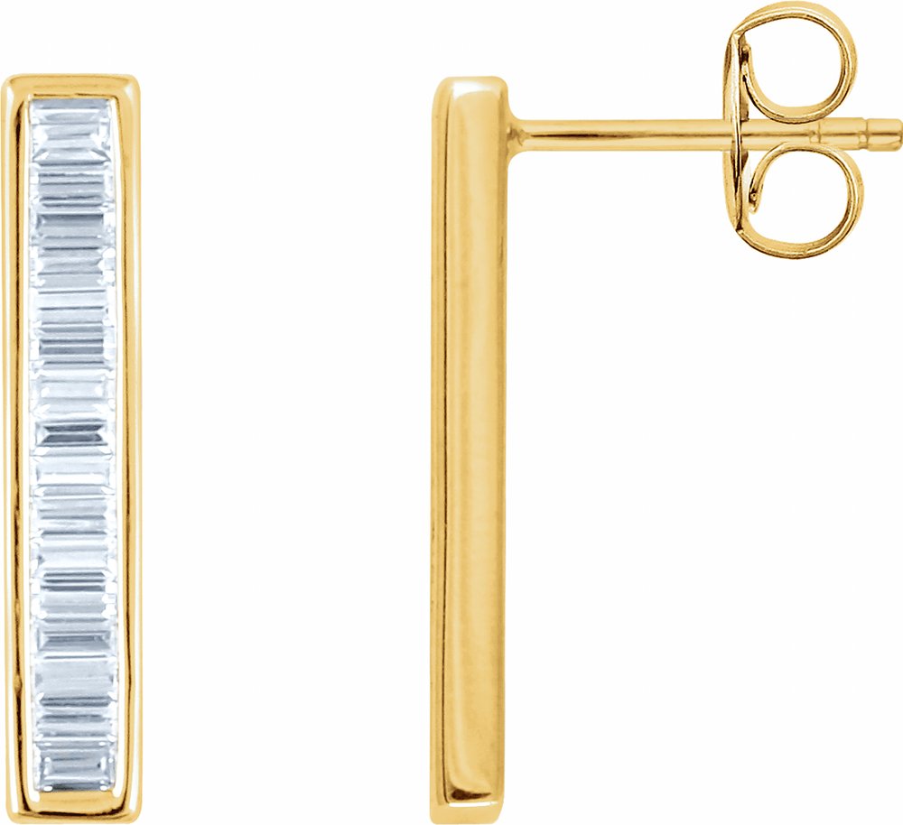 14K Yellow Gold 1/2 CTW Natural Diamond Baguette Bar Earrings