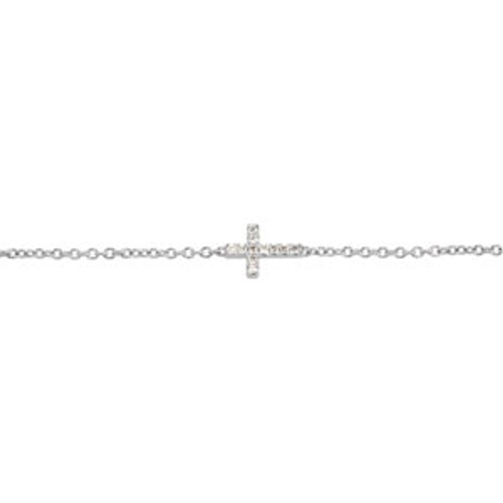 14K White .04 CTW Natural Diamond Sideways Cross Youth 7" Bracelet