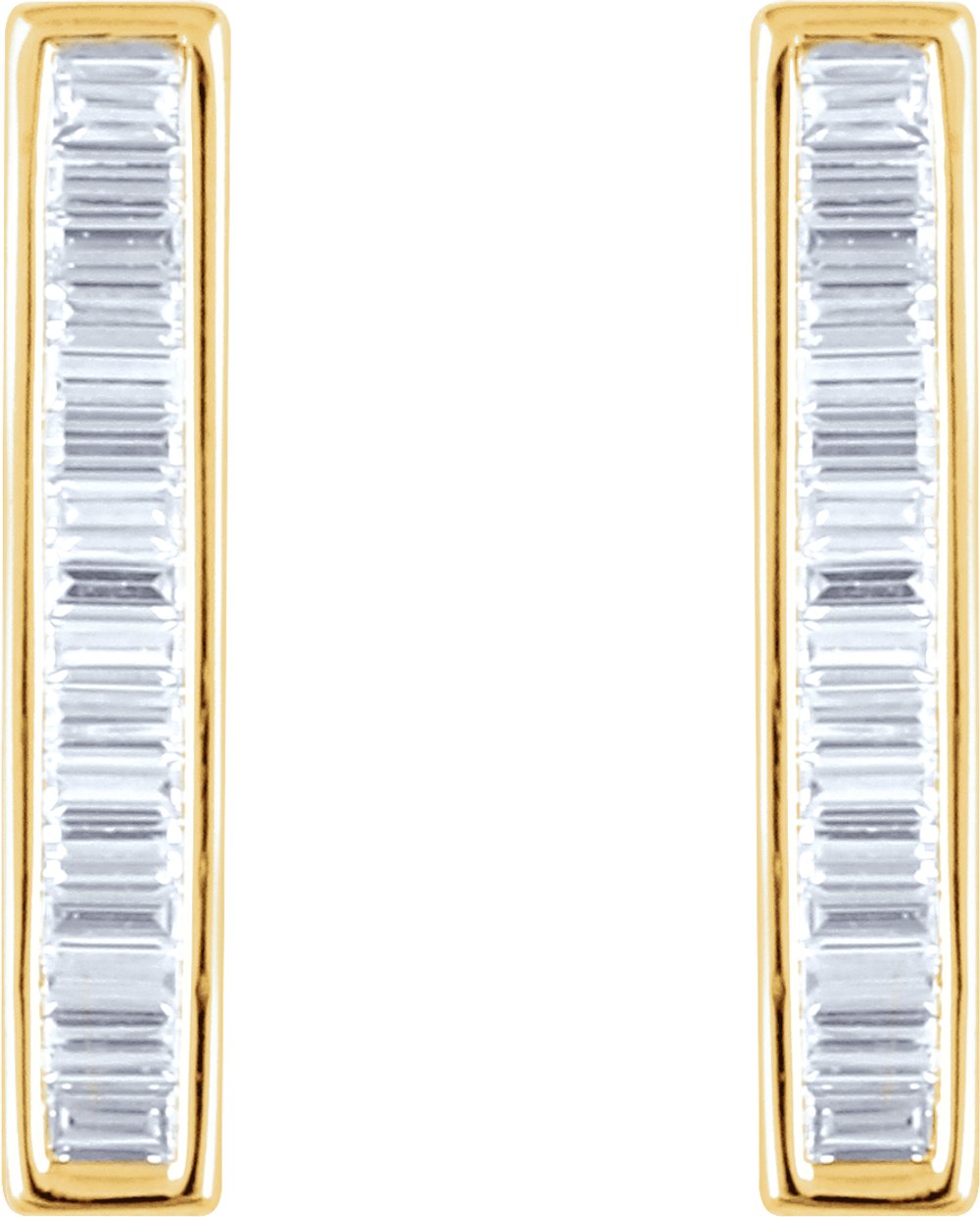14K Yellow Gold 1/2 CTW Natural Diamond Baguette Bar Earrings
