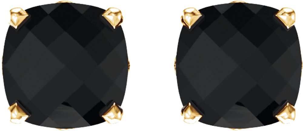 14K Yellow Gold 6x6 mm Cushion Natural Black Onyx Earrings