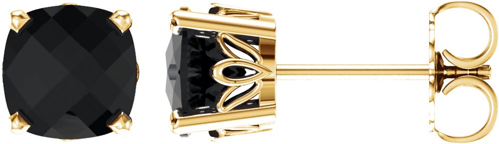 14K Yellow Gold 6x6 mm Cushion Natural Black Onyx Earrings