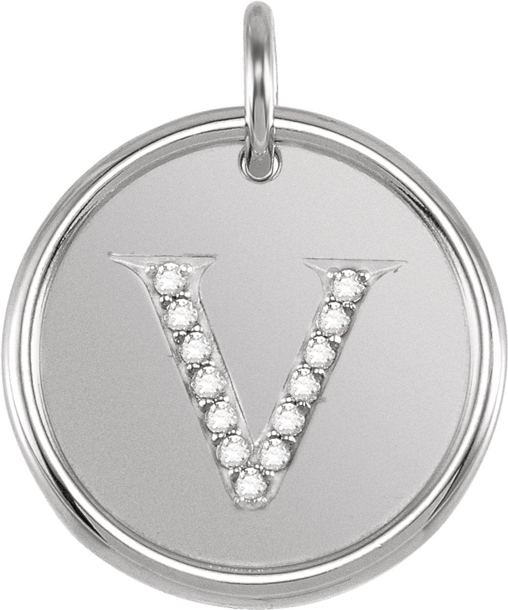 Sterling Silver .07 CTW Natural Diamond Posh Mommy® Initial V Pendant