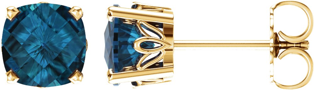 14K Yellow Gold 6x6 mm Cushion Natural London Blue Topaz Earrings