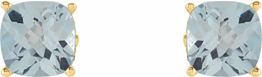 14K Yellow 6x6 mm Cushion Natural Sky Blue Topaz Earrings