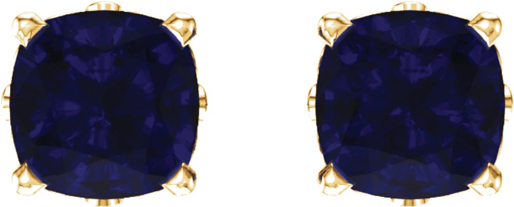 14K Yellow Gold 6x6 mm Cushion Lab-Grown Blue Sapphire Earrings