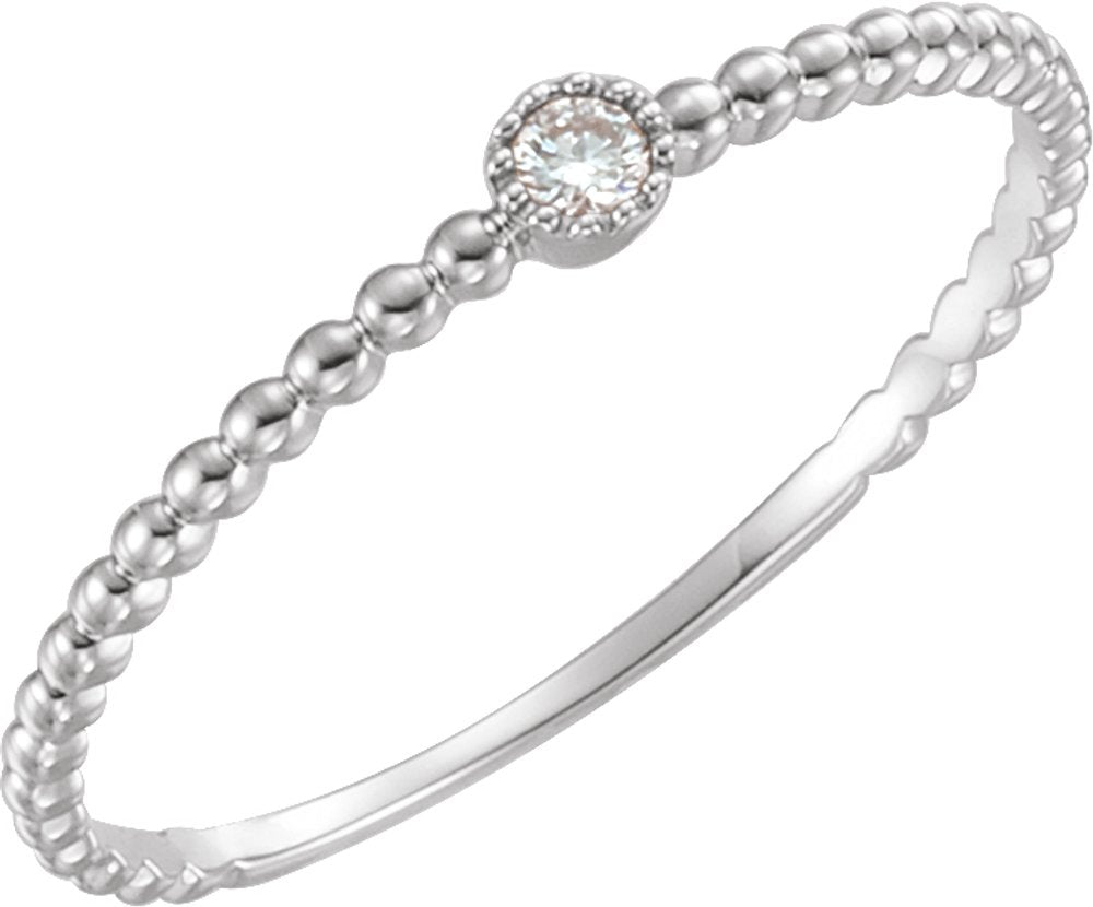14K White Gold .03 CTW Natural Diamond Beaded Bezel-Set Ring