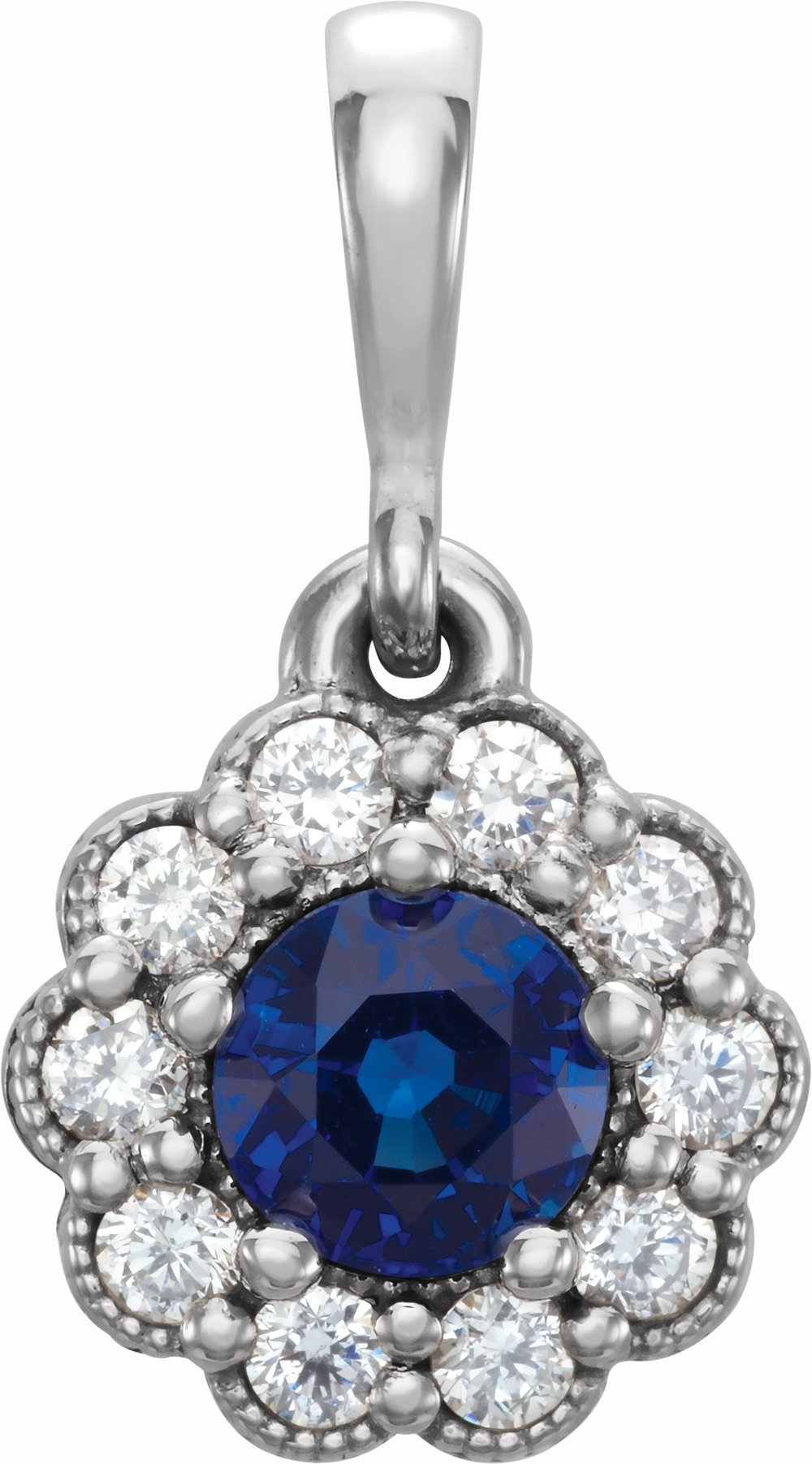 14K White Natural Blue Sapphire & 1/8 CTW Natural Diamond Pendant