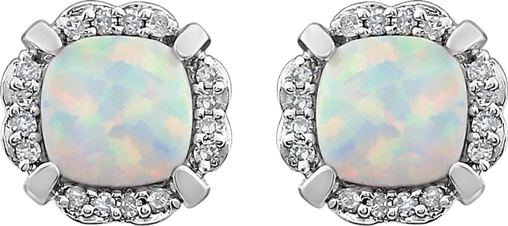 14K White Gold Lab-Grown Opal & 1/10 CTW Natural Diamond Earrings