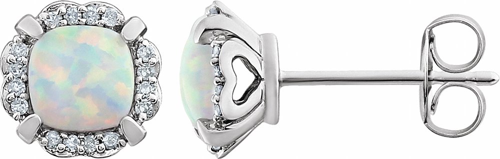 14K White Gold Lab-Grown Opal & 1/10 CTW Natural Diamond Earrings
