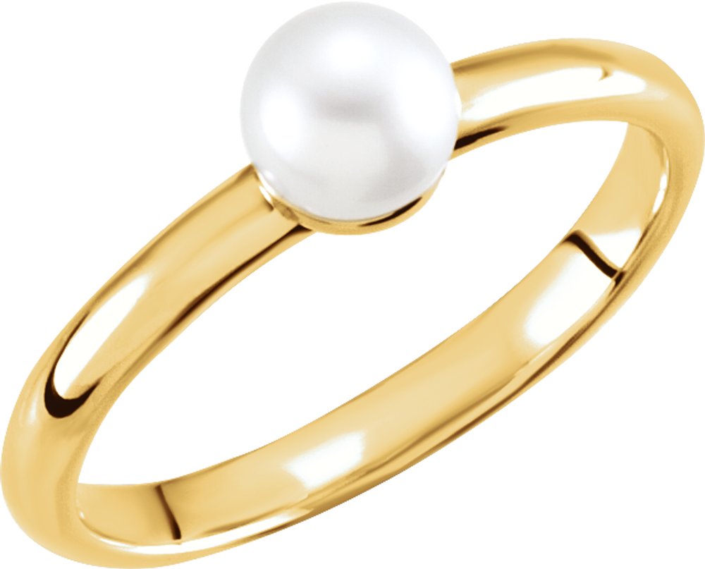14K Yellow 5.5-6 mm Cultured White Freshwater Pearl Ring