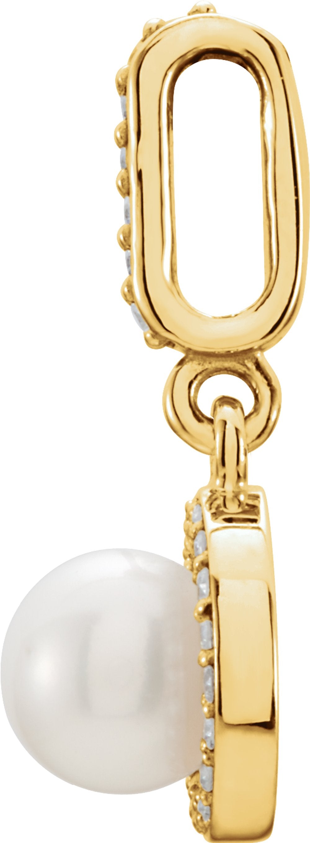 14K Yellow Gold Cultured White Freshwater Pearl & .06 CTW Natural Diamond Pendant