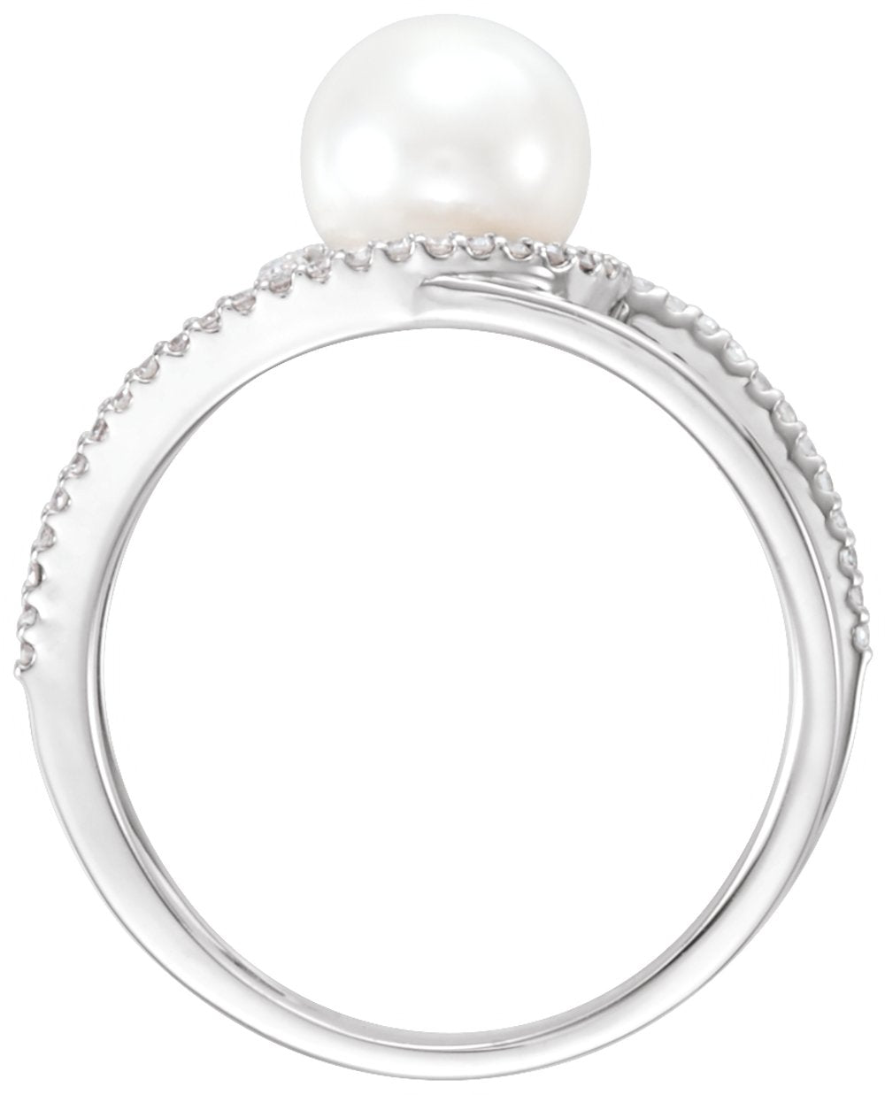 14K White Gold Cultured White Freshwater Pearl & 1/8 CTW Natural Diamond Ring