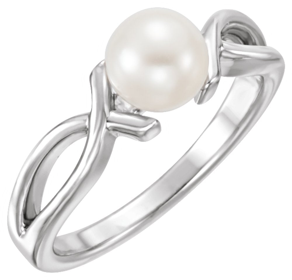 14K White Gold 6.5-7.0 mm Cultured White Freshwater Pearl Ring