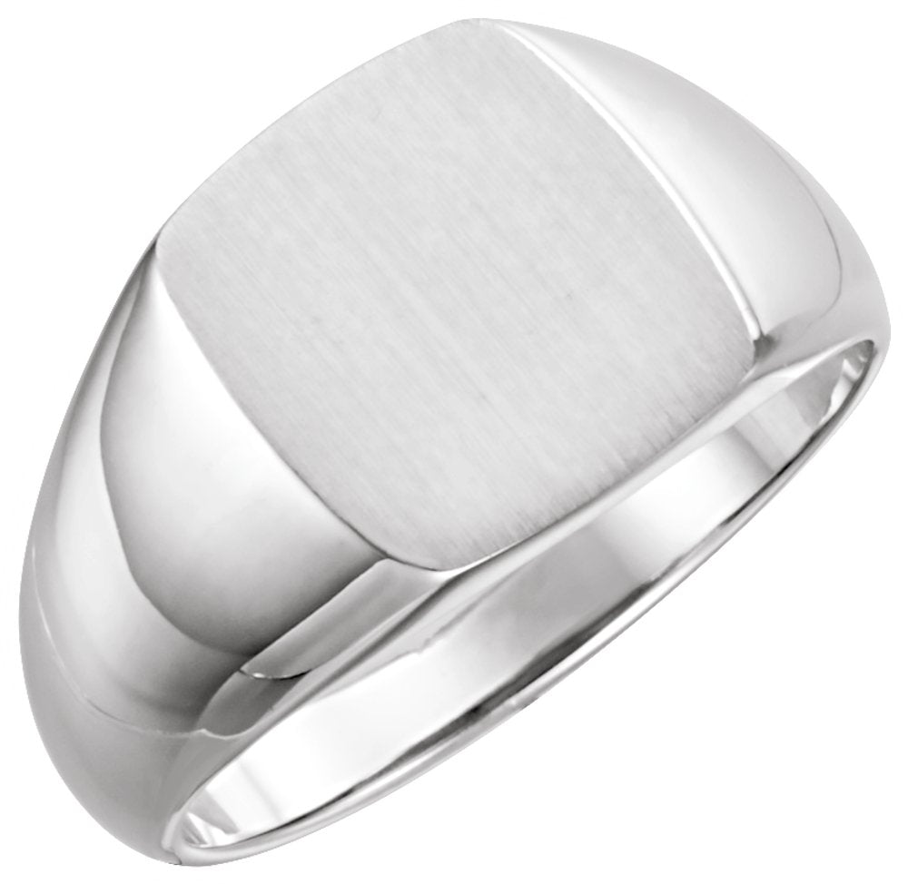 14K White Gold 13x12 mm Rectangle Signet Ring