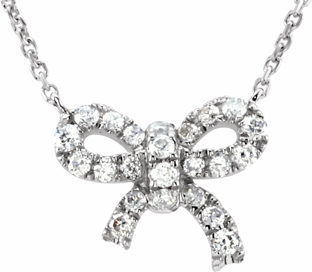 14K White Gold 1/6 CTW Natural Diamond Bow 18" Necklace