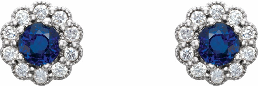 14K White 3.2 mm Natural Blue Sapphire & 1/8 CTW Natural Diamond Earrings