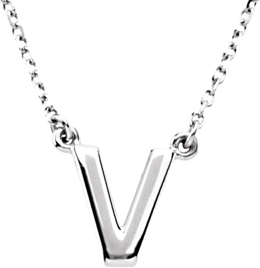 14K White Gold Block Initial V 16" Necklace