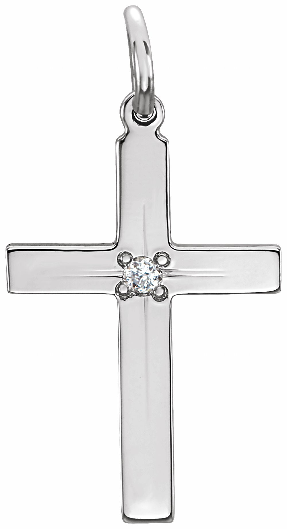 14K White Gold .0075 CT Natural Diamond Cross Pendant