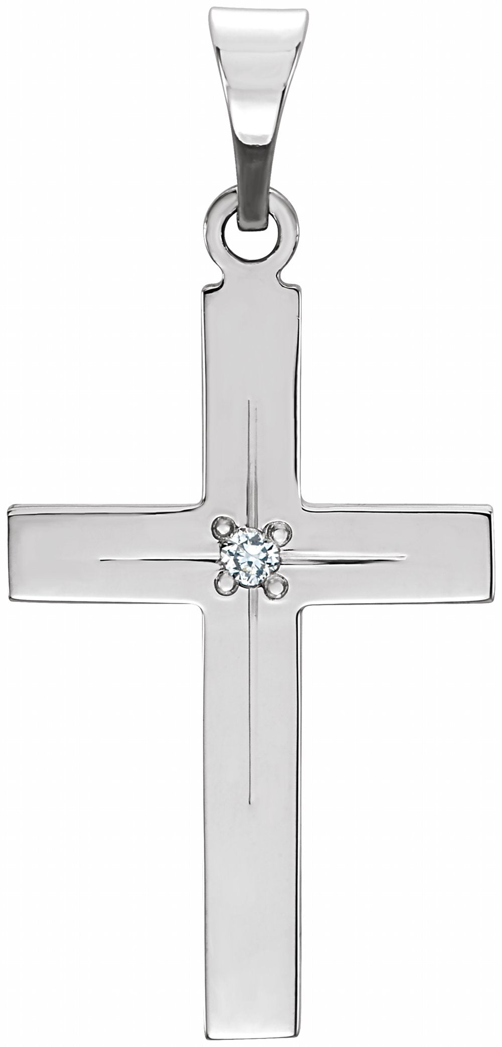 14K White Gold .01 CT Natural Diamond Cross Pendant