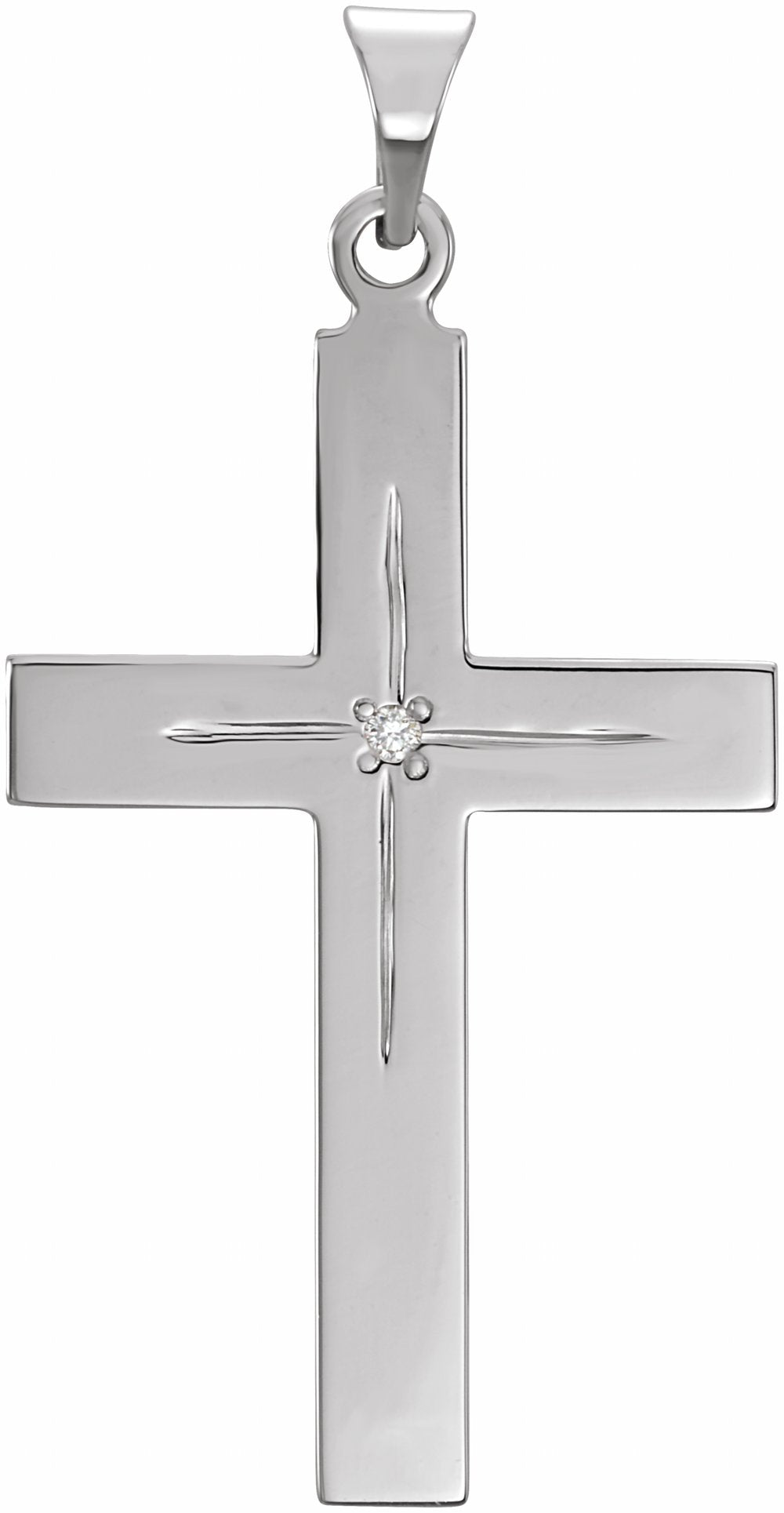 14K White .01 CT Natural Diamond Cross 18" Necklace
