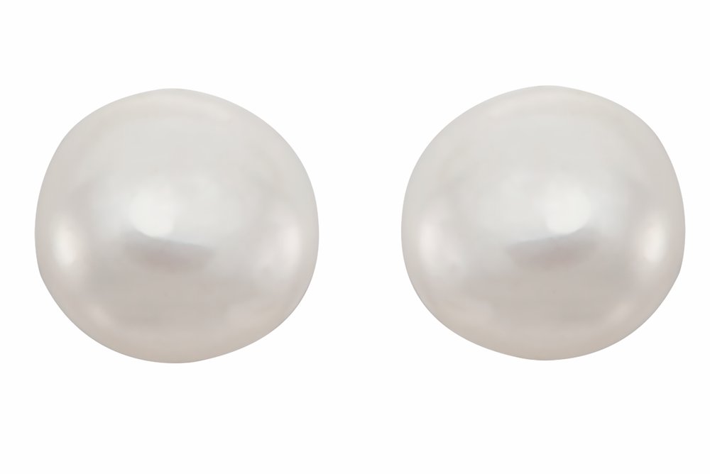 14K Yellow Gold Cultured White Freshwater Pearl Earrings