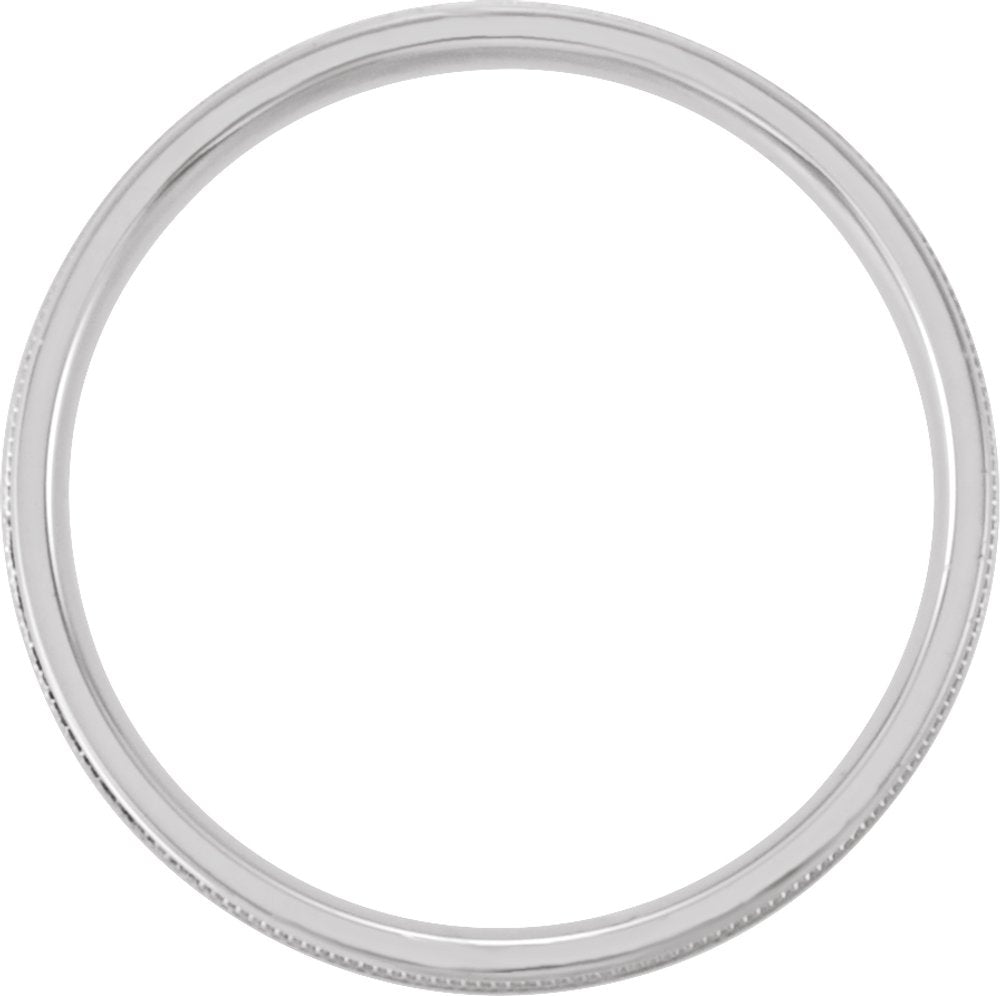 14K White Gold 6 mm Flat Edge Comfort-Fit Band with Milgrain & Satin Finish Size 8.5