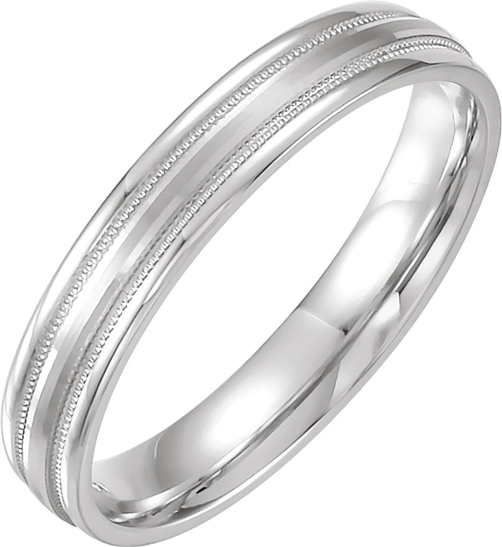 14K White Gold 6 mm Flat Edge Comfort-Fit Band with Milgrain & Satin Finish Size 8.5