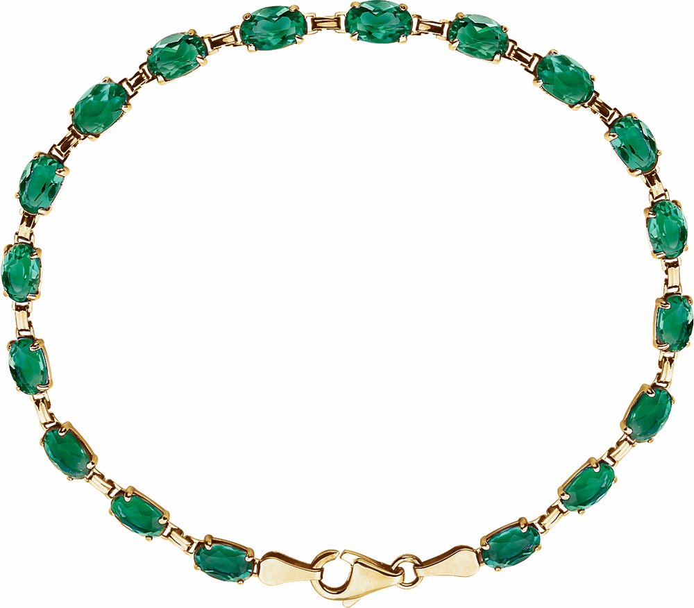 14K Yellow Gold Lab-Grown Emerald 7 1/4" Bracelet