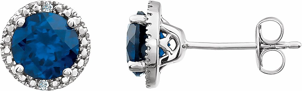 Sterling Silver Lab-Grown Blue Sapphire & .01 CTW Natural Diamond Earrings