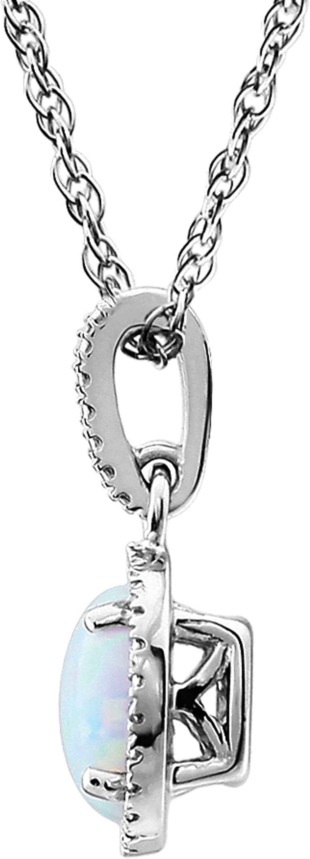 Sterling Silver Lab-Grown White Opal & .01 CTW Natural Diamond 18" Necklace