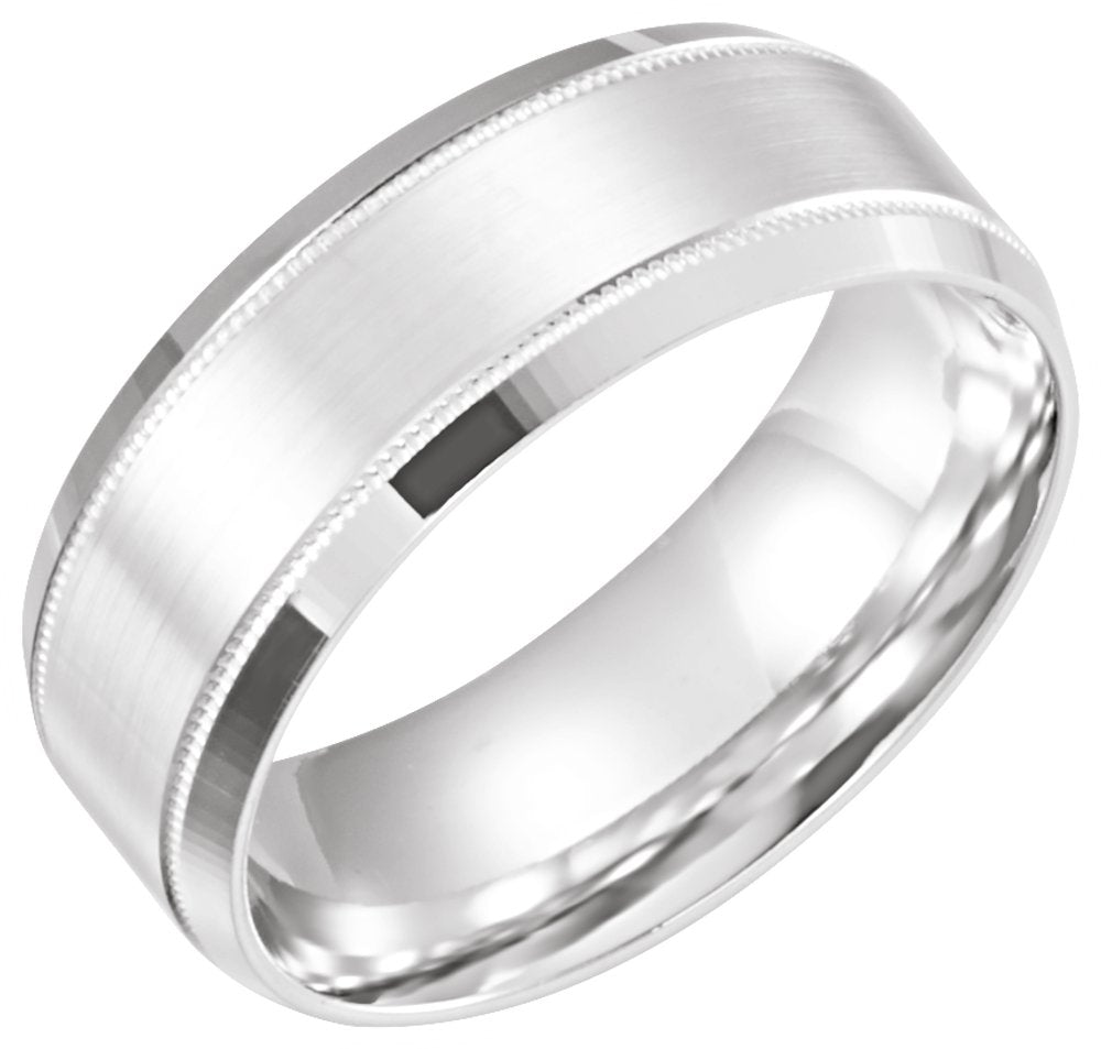 14K White Gold 8 mm Milgrain Beveled-Edge Comfort-Fit Half Round Band Size 9