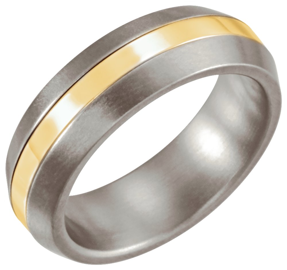 Titanium & 14K Yellow Inlay 6 mm Satin Finished Band Size 7.5