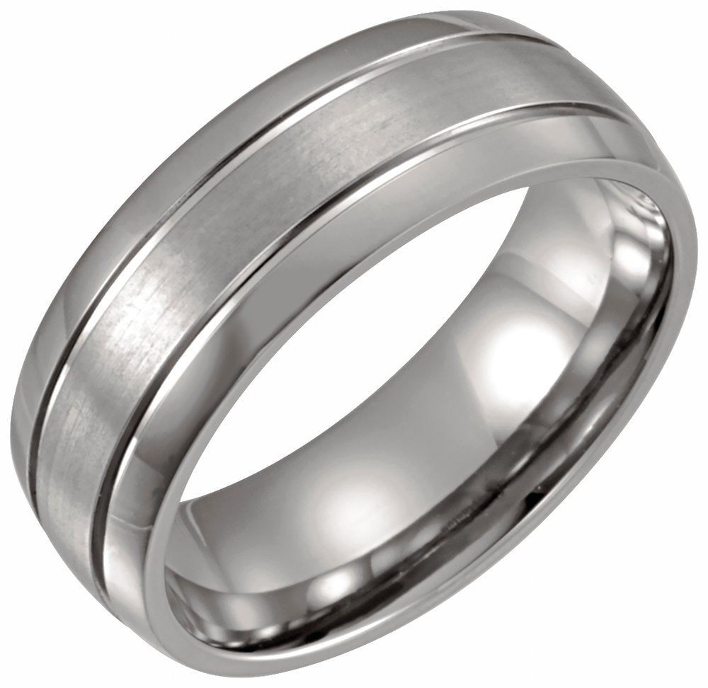 Titanium 8 mm Grooved Inlay Half Round Band Size 7.5