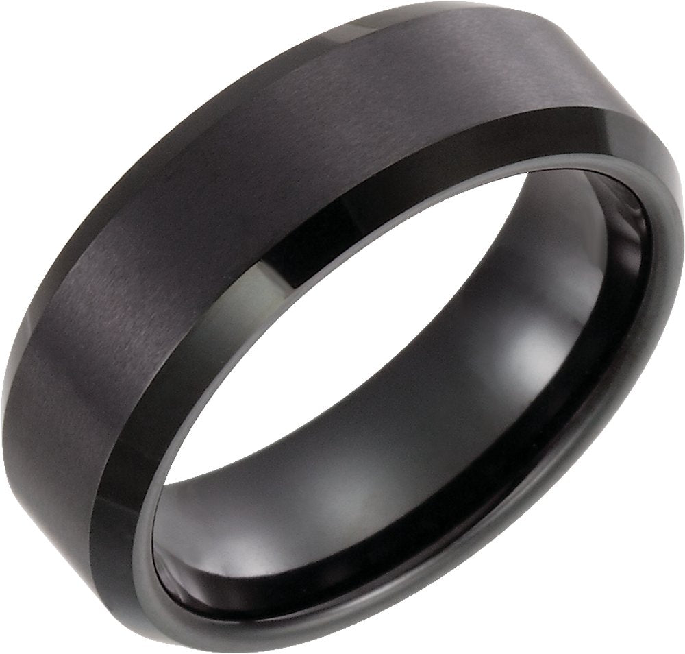Black Immerse-Plated Tungsten 8 mm Beveled-Edge Inlay Comfort-Fit Band Size 7
