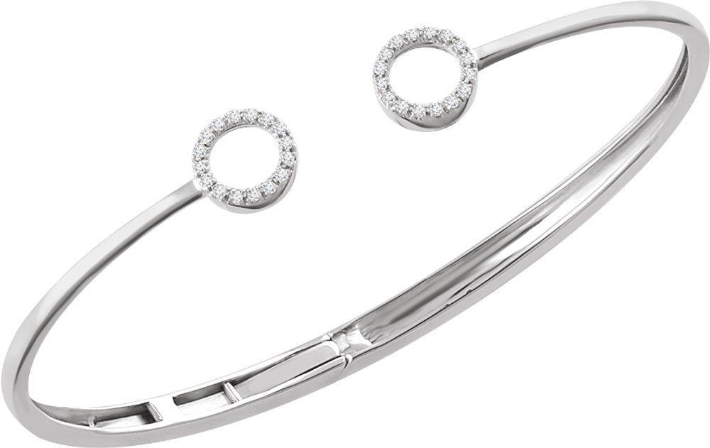 14K White Gold 1/6 CTW Natural Diamond Circle Hinged Cuff 7" Bracelet