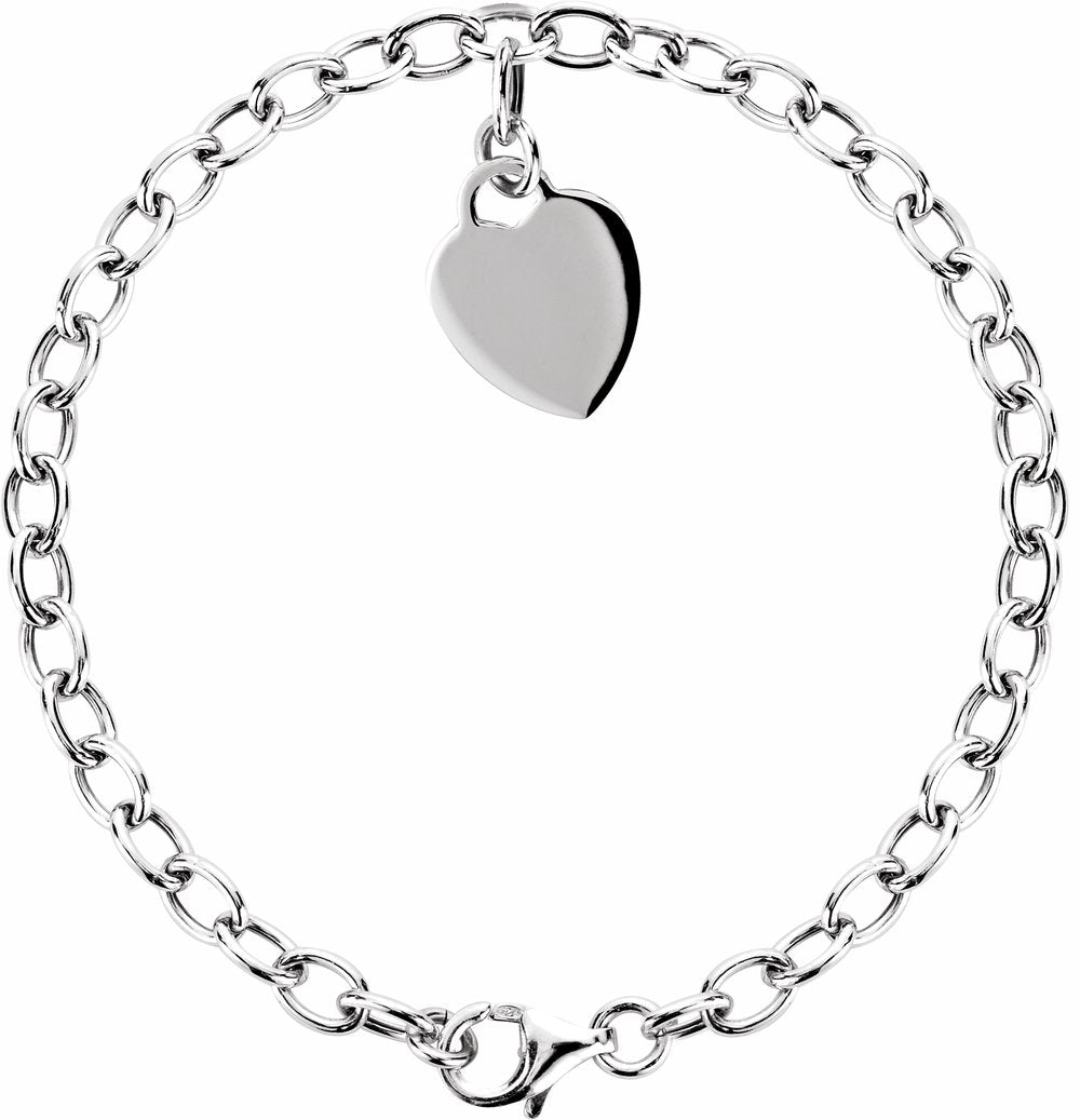 Sterling Silver Heart Charm 7.5" Bracelet
