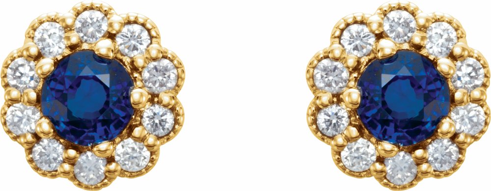 14K Yellow 3.2 mm Natural Blue Sapphire & 1/8 CTW Natural Diamond Earrings