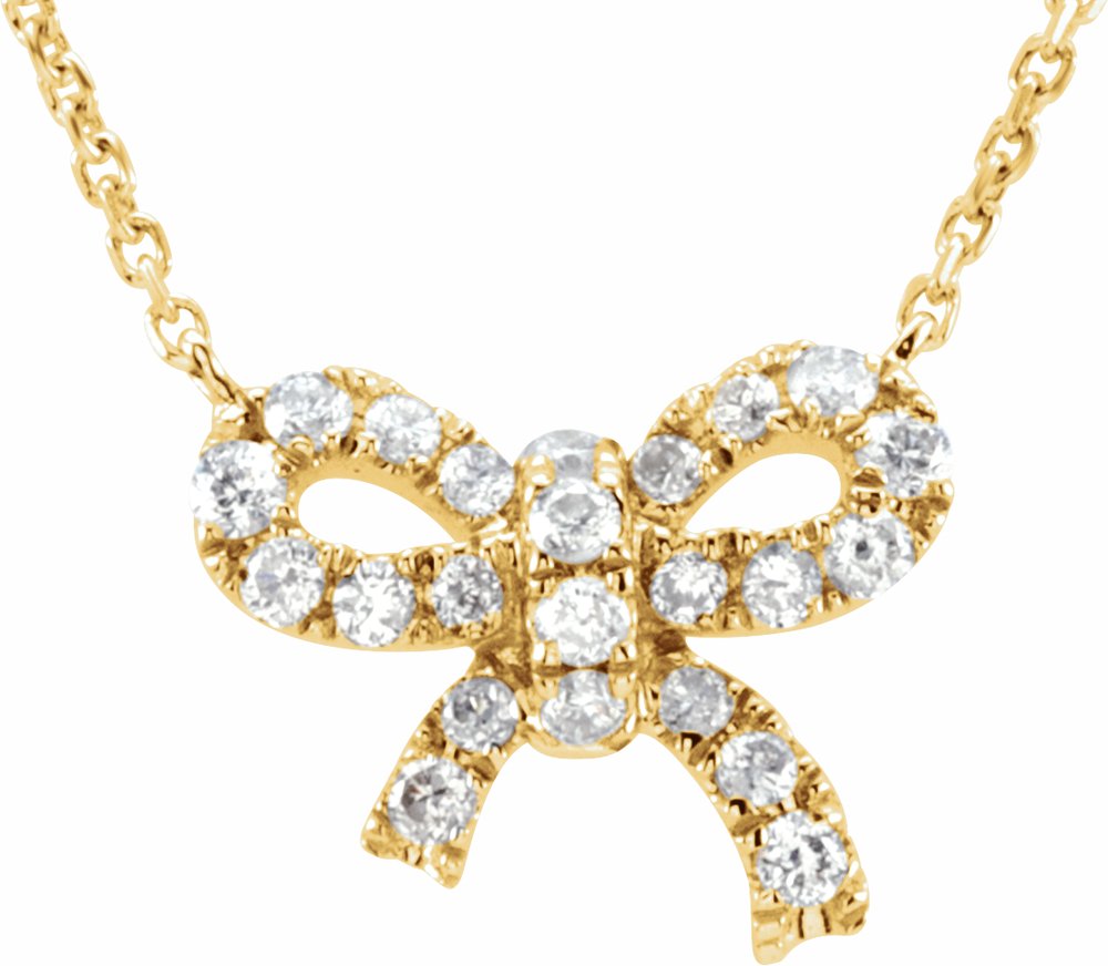 14K Yellow Gold 1/6 CTW Natural Diamond Bow 18" Necklace
