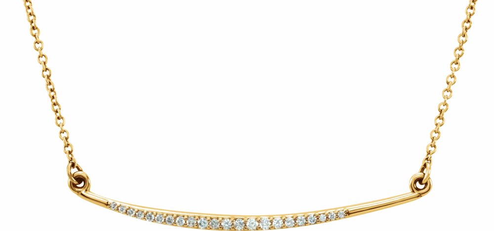 14K Yellow Gold 1/8 CTW Natural Diamond Curved Bar 16" Necklace
