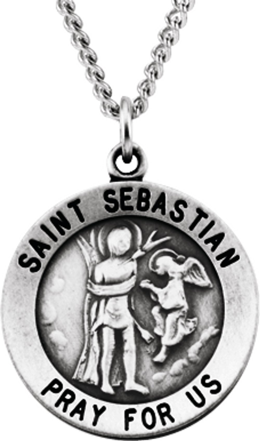 Sterling Silver 18 mm Round St. Sebastian 18" Necklace