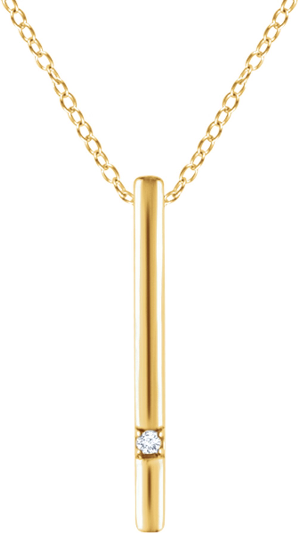 14K Yellow .015 CT Natural Diamond Bar 16-18" Necklace