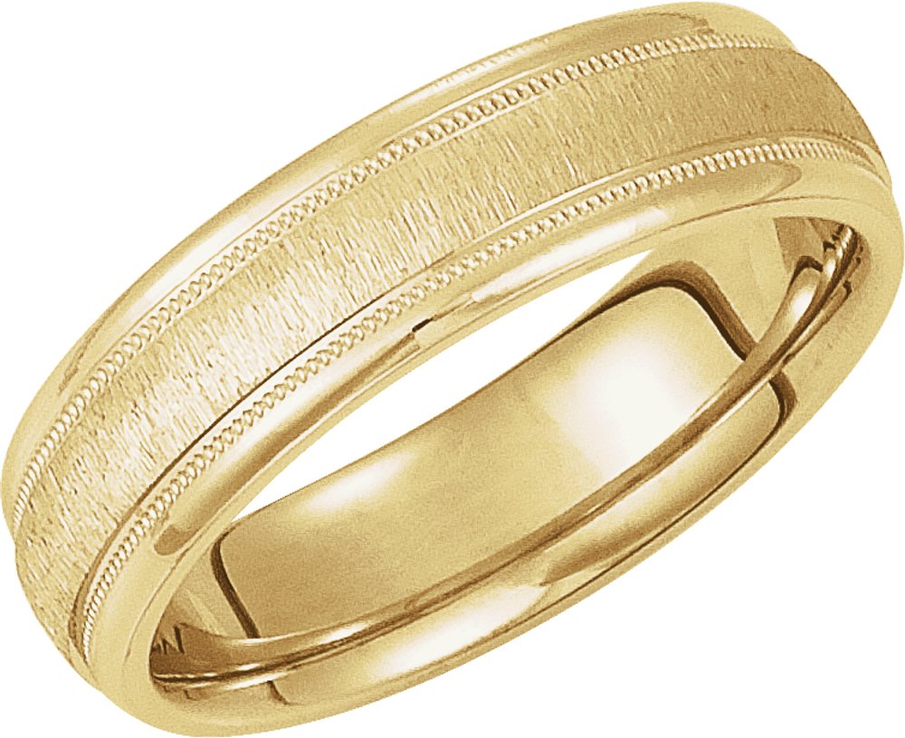 14K Yellow Gold 6 mm Half Round Milgrain Stone Finish Band Size 7