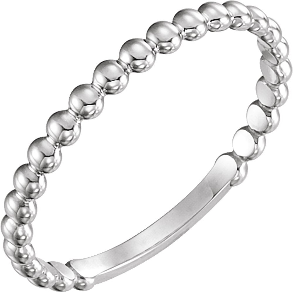 14K White 2 mm Stackable Beaded Ring