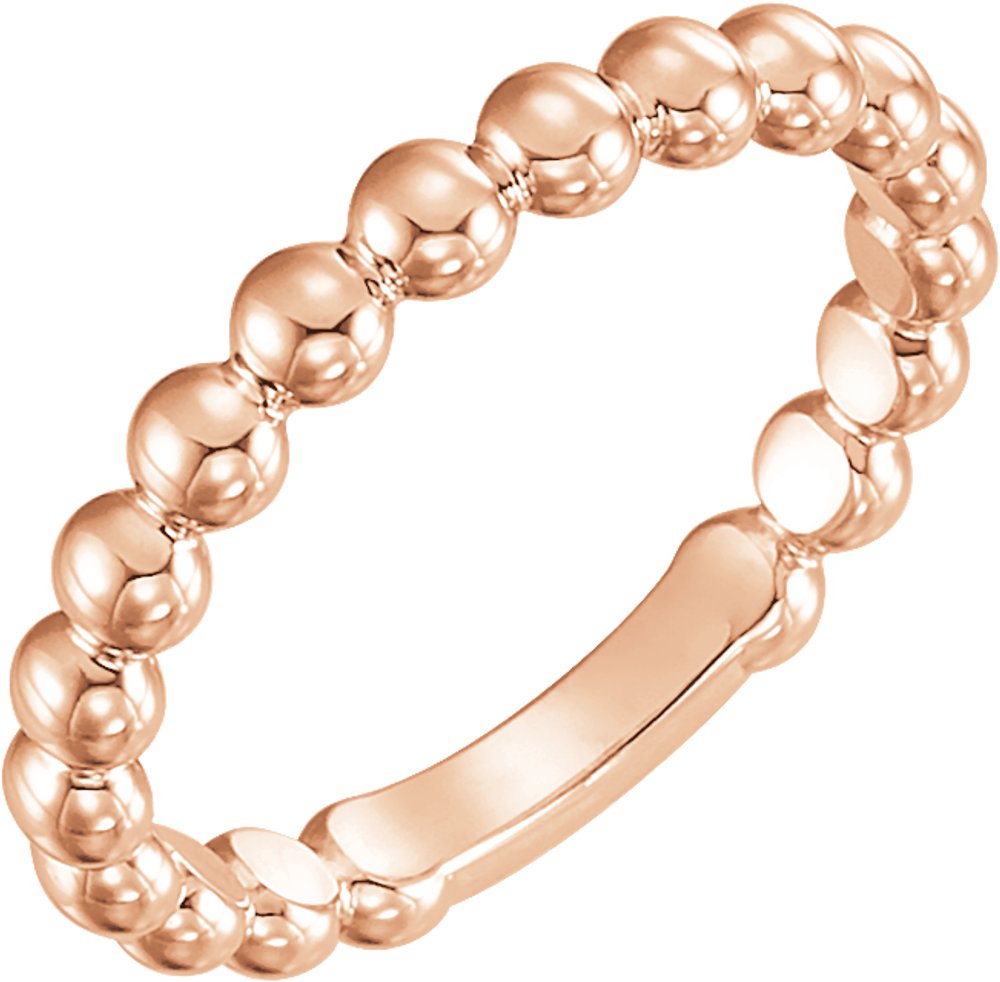 14K Rose 3 mm Stackable Beaded Ring