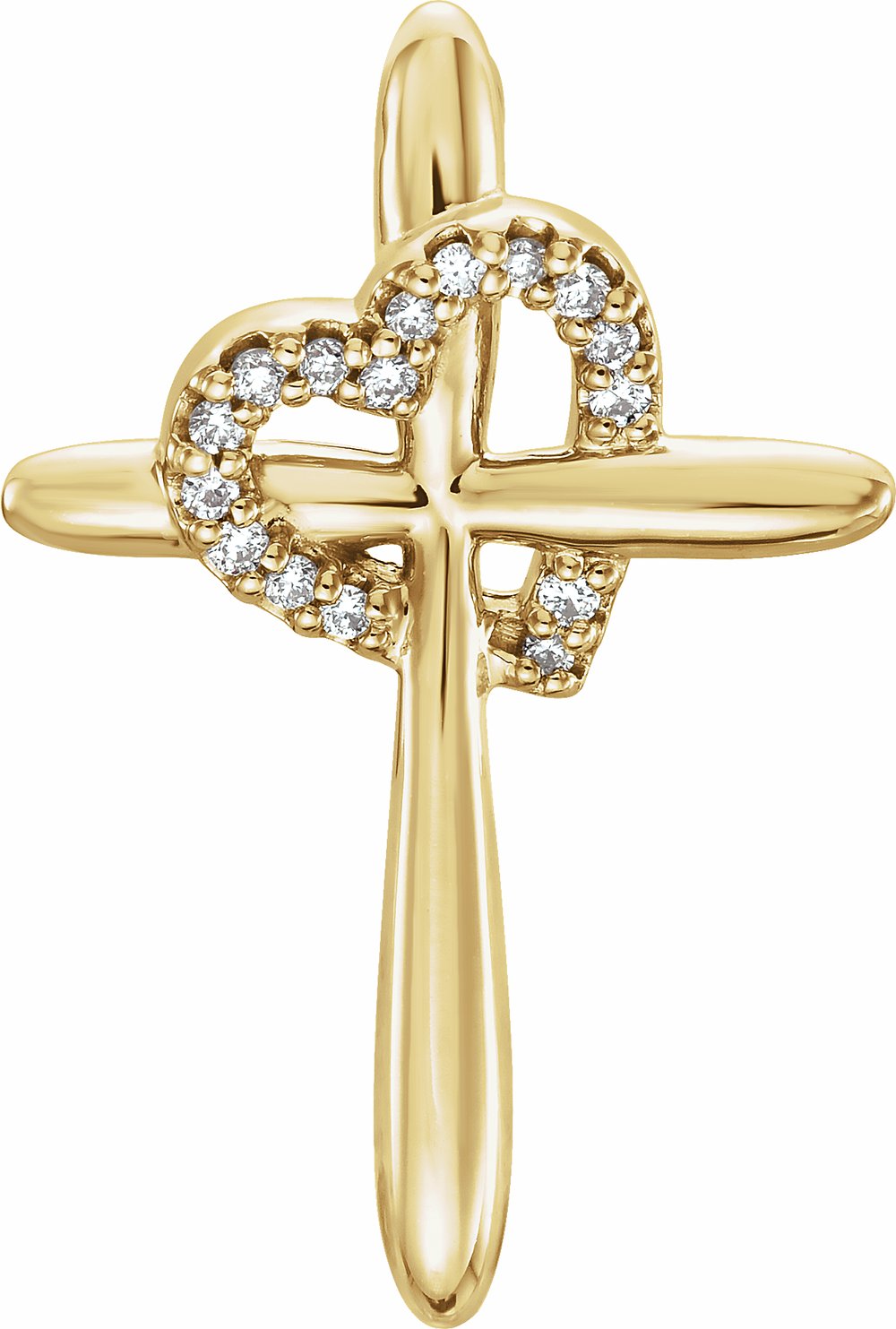 14K Yellow .04 CTW Natural Diamond Heart & Cross Pendant